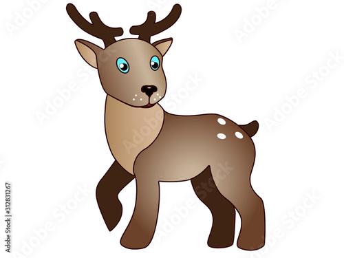 Little red deer - cartoon character. Cute little deer with white spots and  blue eyes - full color vector child's drawing. Stock Vector | Adobe Stock