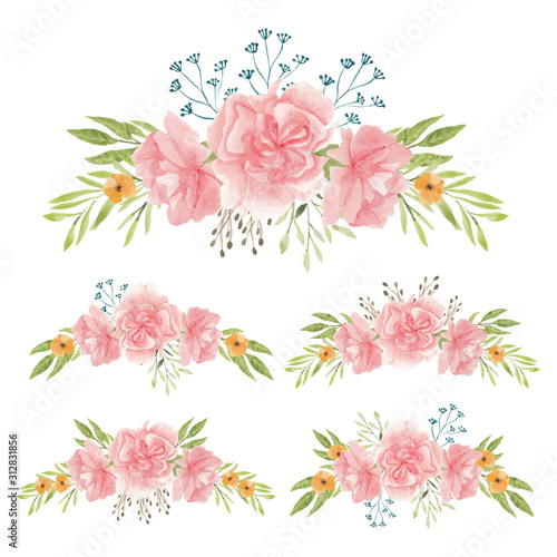 Watercolor hand painted of carnation flower bouquet