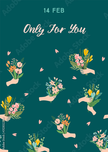 Illustration with bouquets of flowers. Vector design concept for Valentines Day
