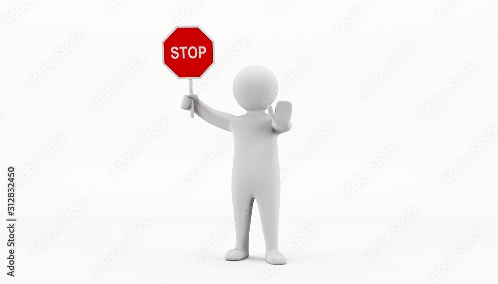 3D man holding a stop sign and directing traffic 3D man holding a stop sign and directing traffic