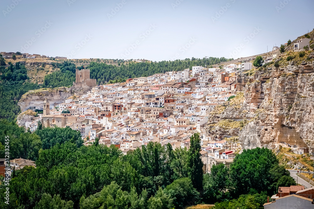 panoramic view of the town Alcalá del Jucar panoramic view of the town Alcalá del Jucar