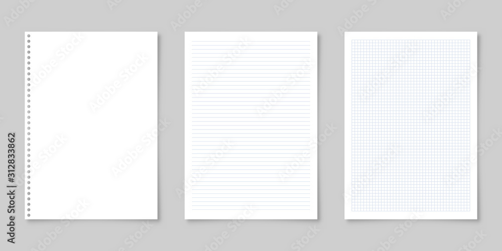 Realistic blank lined paper sheet with shadow in A4 format isolated on gray background. Notebook or book page. Design template or mockup. Vector illustration. Realistic blank lined paper sheet with shadow in A4 format isolated on gray background. Notebook or book page. Design template or mockup. Vector illustration.