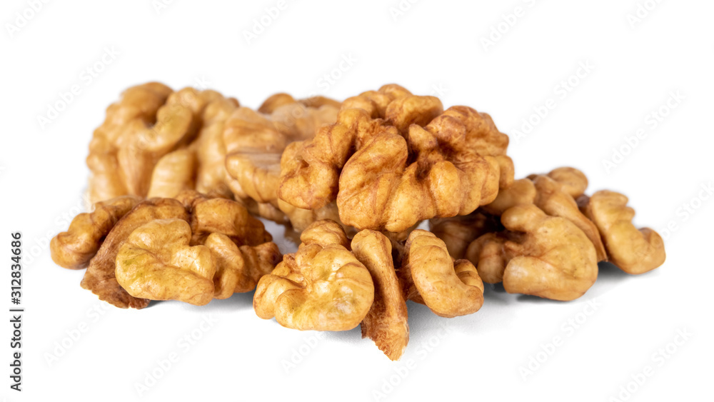 Walnut kernel isolated on white background. Food. Walnut kernel isolated on white background. Food.