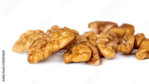 Walnut kernel isolated on white background. Food.