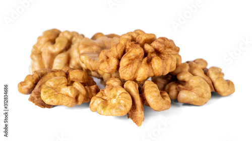 Walnut kernel isolated on white background. Food.