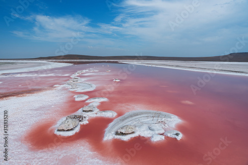 landscape of the pink salt lake