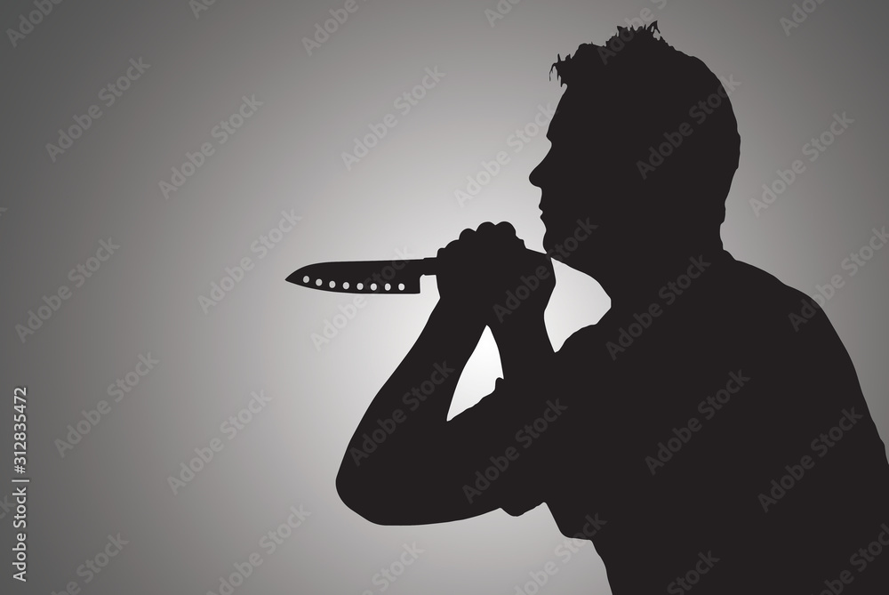 Shadow in the form of hands with a knife on a white background Shadow in the form of hands with a knife on a white background