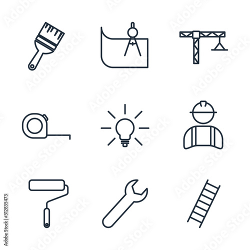 renovation, improvement and repair set icon template color editable. construction pack symbol vector sign isolated on white background icons vector illustration for graphic and web design.