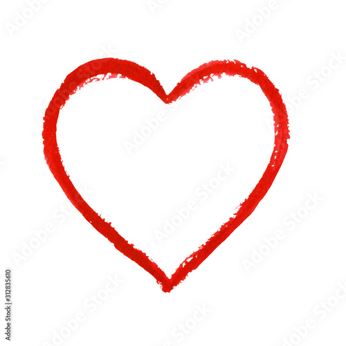 Contour watercolor heart shape. Red hand-drawn illustration on a white background isolated. Perfect for the design of postcards, posters, textile etc. with free space for text