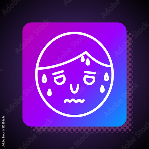 White line Man with excessive sweating icon isolated on black background. Square color button. Vector Illustration