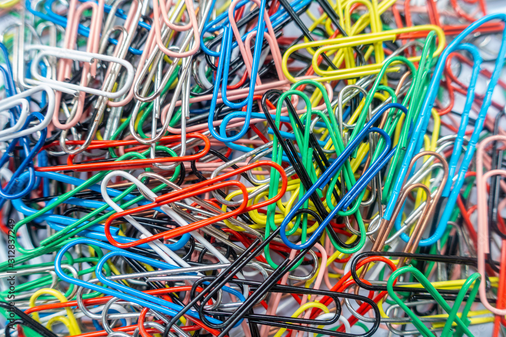 A pile of colourful paper clips.