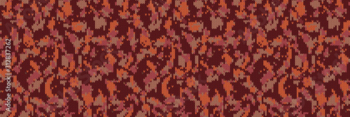 Dark rust tweed knit stitch effect vector border texture. Masculine dark marl seamless melange banner pattern. Hand knitting material. Close up fabric textile background. Homespun wool ribbon trim.