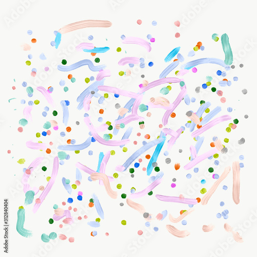 Abstract painted background. Abstract painted colorful background full of dots  brush strokes and points. Polka dotted. Brush painted. Art picture. Design painting. Colorful dots and strokes on white.