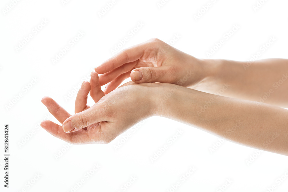 woman hands with french manicure woman hands with french manicure