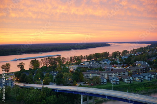 The sunset over Mississippi river to connect Tennessee and Arkansas at Memphis 