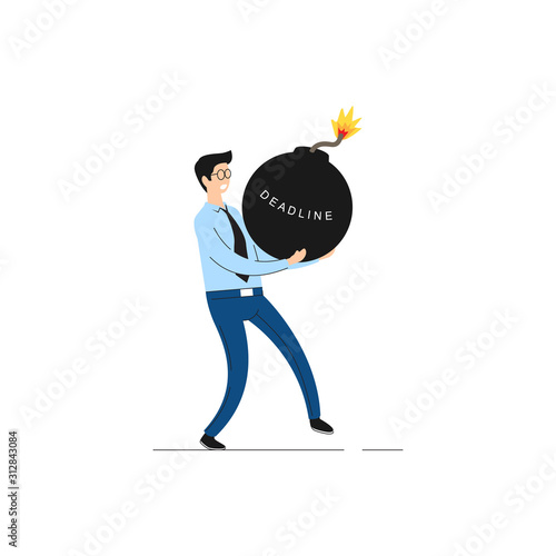 Businessman shocked with Bomb. Flat business cartoon concept vector illustration. business deadline concept