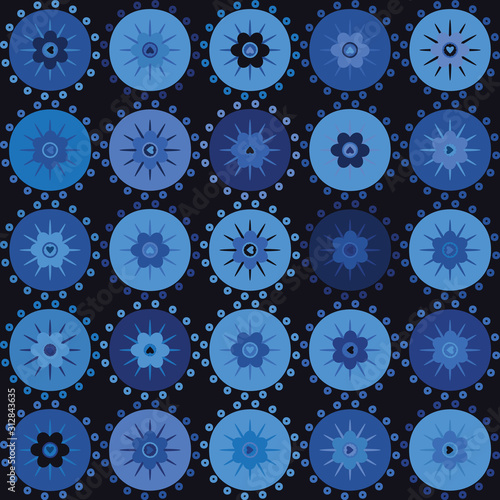 Indigo blue heart polka dot vector seamless pattern. Hand drawn dotty spot style valentines love background. Trendy monochrome masculine decorative paper  all over print. Navy blu fashion.