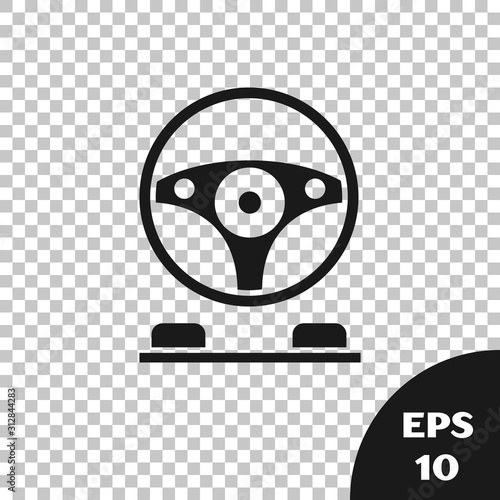 Black Racing simulator cockpit icon isolated on transparent background. Gaming accessory. Gadget for driving simulation game. Vector Illustration