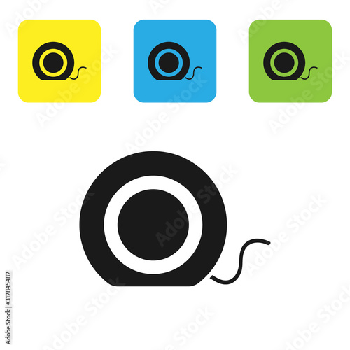 Black Dental floss icon isolated on white background. Set icons colorful square buttons. Vector Illustration