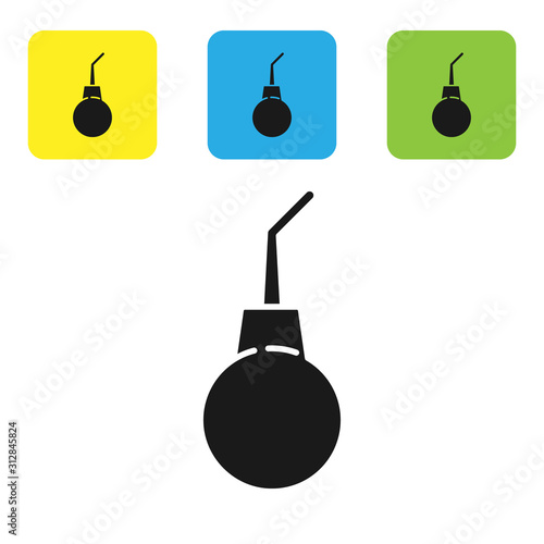 Black Enema pear icon isolated on white background. Medical rubber pump. Set icons colorful square buttons. Vector Illustration