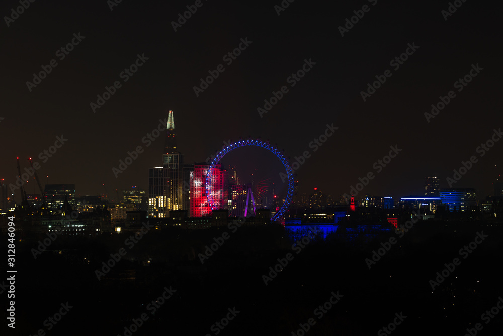 London city night sky view