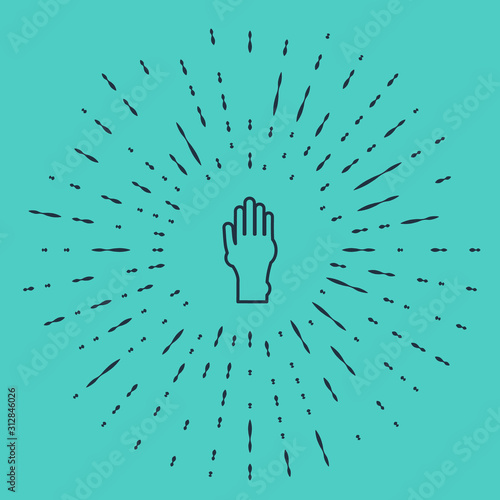 Black line Hand with psoriasis or eczema icon isolated on green background. Concept of human skin response to allergen or chronic body problem. Abstract circle random dots. Vector Illustration
