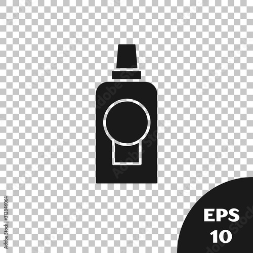 Black Mouthwash plastic bottle icon isolated on transparent background. Liquid for rinsing mouth. Oralcare equipment. Vector Illustration