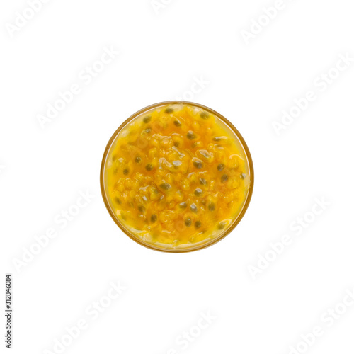 Glasses of passion fruit top view on isolated white back ground with clipping path