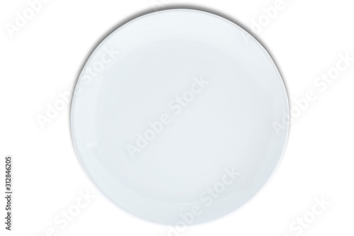 Empty white plate on isolated white baclground with clipping path
