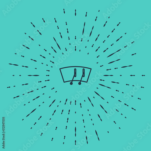 Black line Windscreen wiper icon isolated on green background. Abstract circle random dots. Vector Illustration