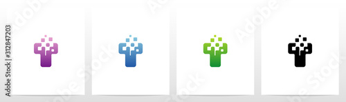 Rounded Edge Pixel Eroded Letter Logo Design T