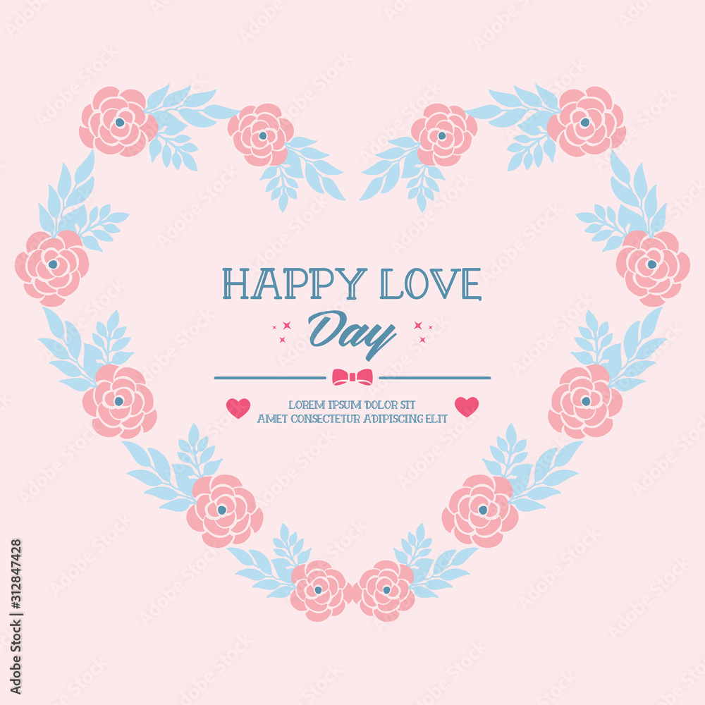 Leaf and flower seamless Design frame, for unique and elegant happy love day greeting card design. Vector