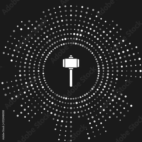 White Battle hammer icon isolated on grey background. Abstract circle random dots. Vector Illustration