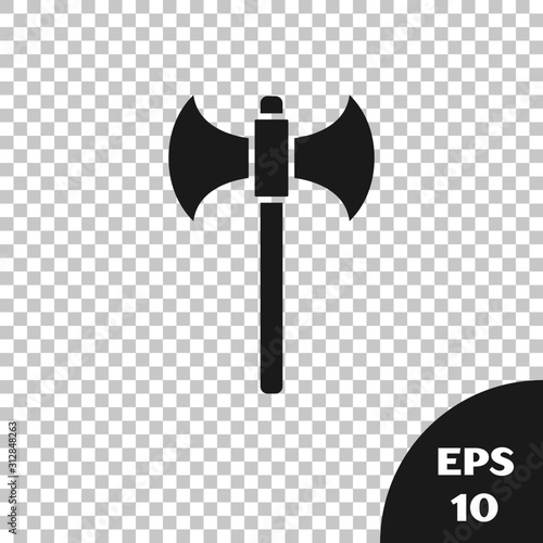 Black Medieval axe icon isolated on transparent background. Battle axe, executioner axe. Vector Illustration
