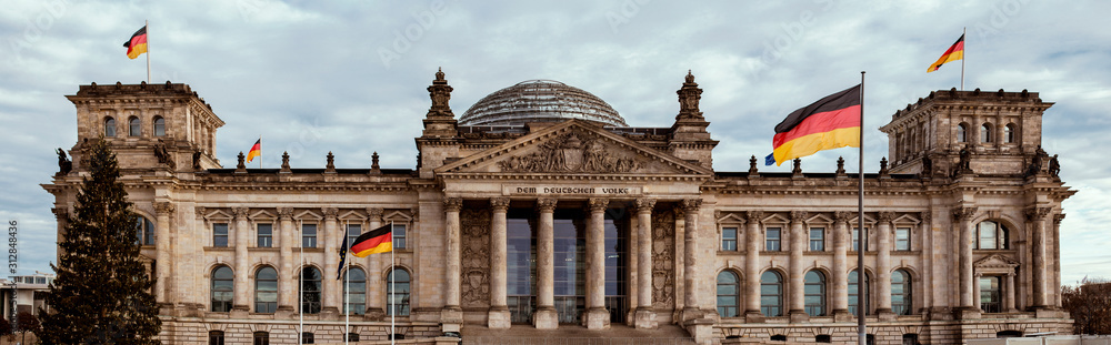 Facade view of the Reichstag, Bundestag building in Berlin, Germany