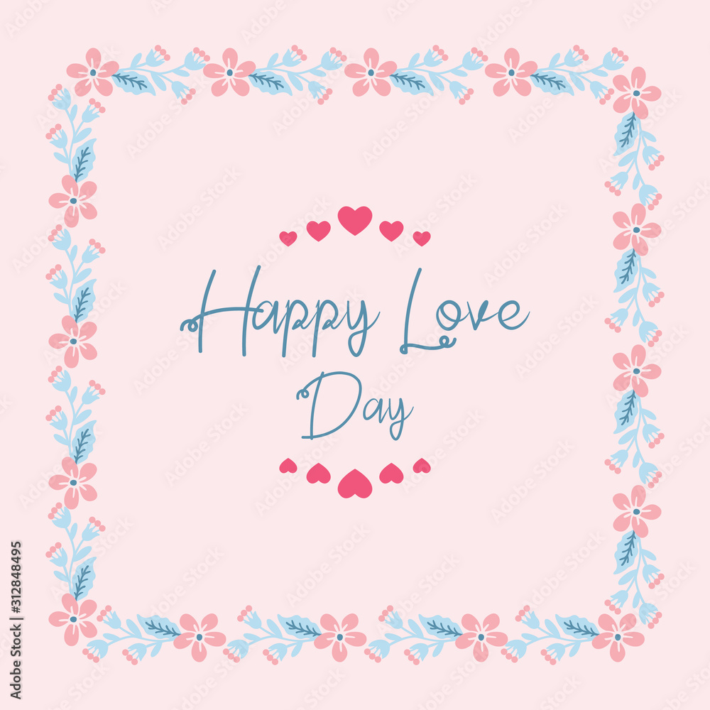 Simple shape Pattern of leaf and floral frame, for happy love day invitation card design. Vector