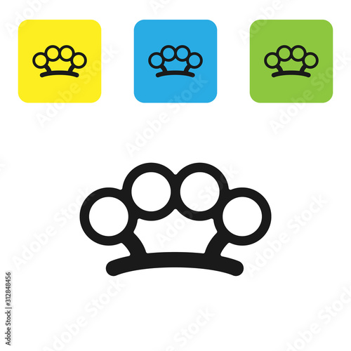 Black Brass knuckles icon isolated on white background. Set icons colorful square buttons. Vector Illustration