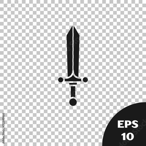 Black Medieval sword icon isolated on transparent background. Vector Illustration