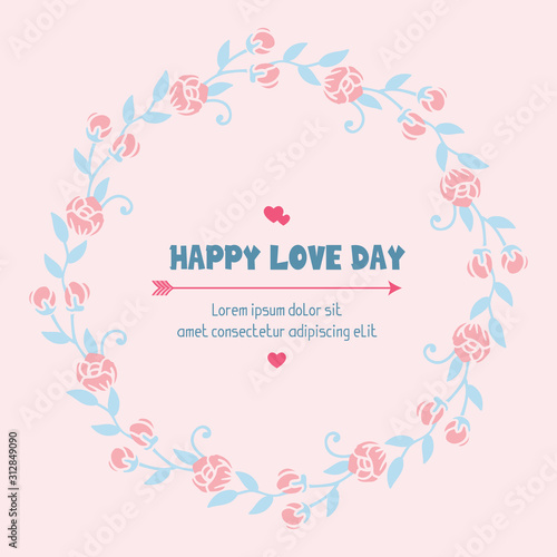Elegant Happy valentine greeting card template design, with beautiful peach wreath frame. Vector