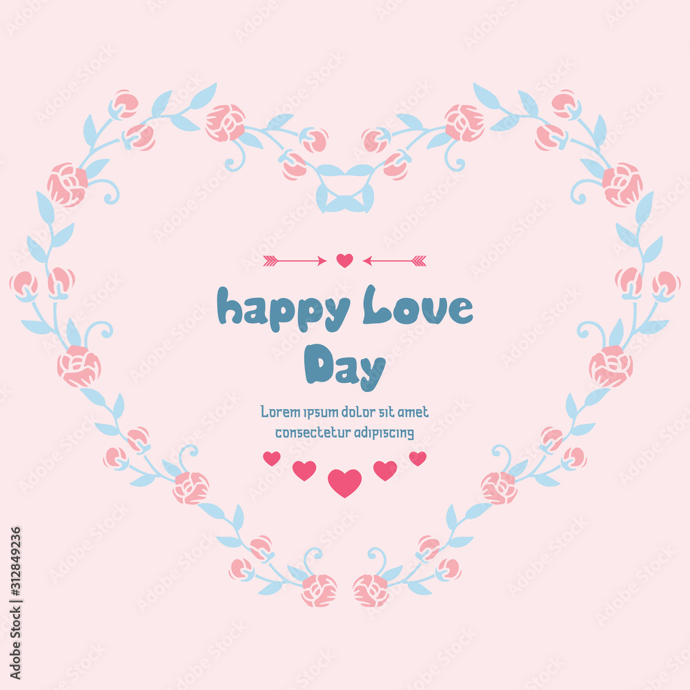Pattern unique shape leaf and peach floral frame, for happy valentine greeting card design. Vector