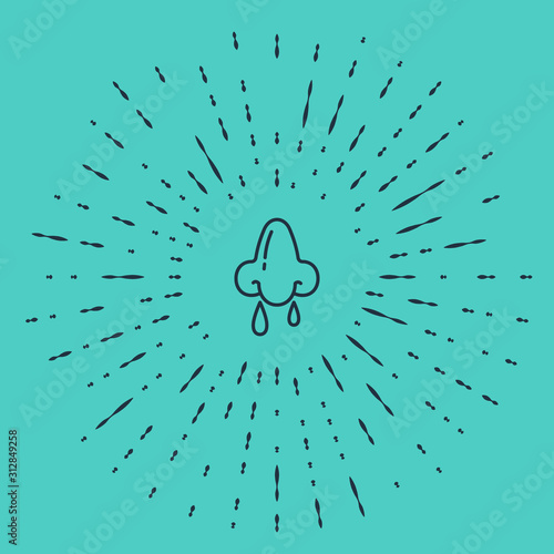 Black line Runny nose icon isolated on green background. Rhinitis symptoms, treatment. Nose and sneezing. Nasal diseases. Abstract circle random dots. Vector Illustration