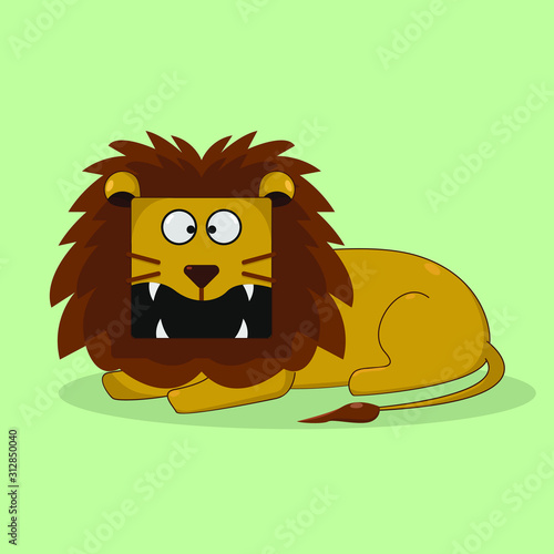 Fototapeta Naklejka Na Ścianę i Meble -  Illustrator Shocked Cute Lion Emoticon Square Face