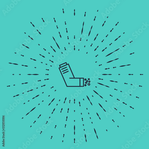 Black line Inhaler icon isolated on green background. Breather for cough relief, inhalation, allergic patient. Medical allergy asthma inhaler spray. Abstract circle random dots. Vector Illustration