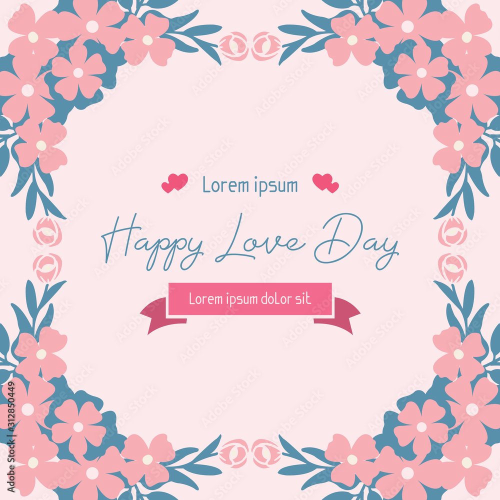 Romantic Decorative for happy love day greeting card, with elegant peach wreath frame. Vector