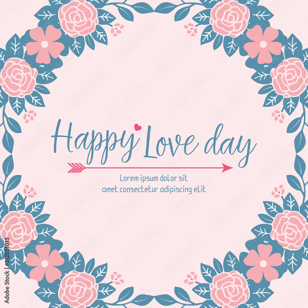 Cute Decor of leaf and floral frame, for happy love day greeting card modern design. Vector