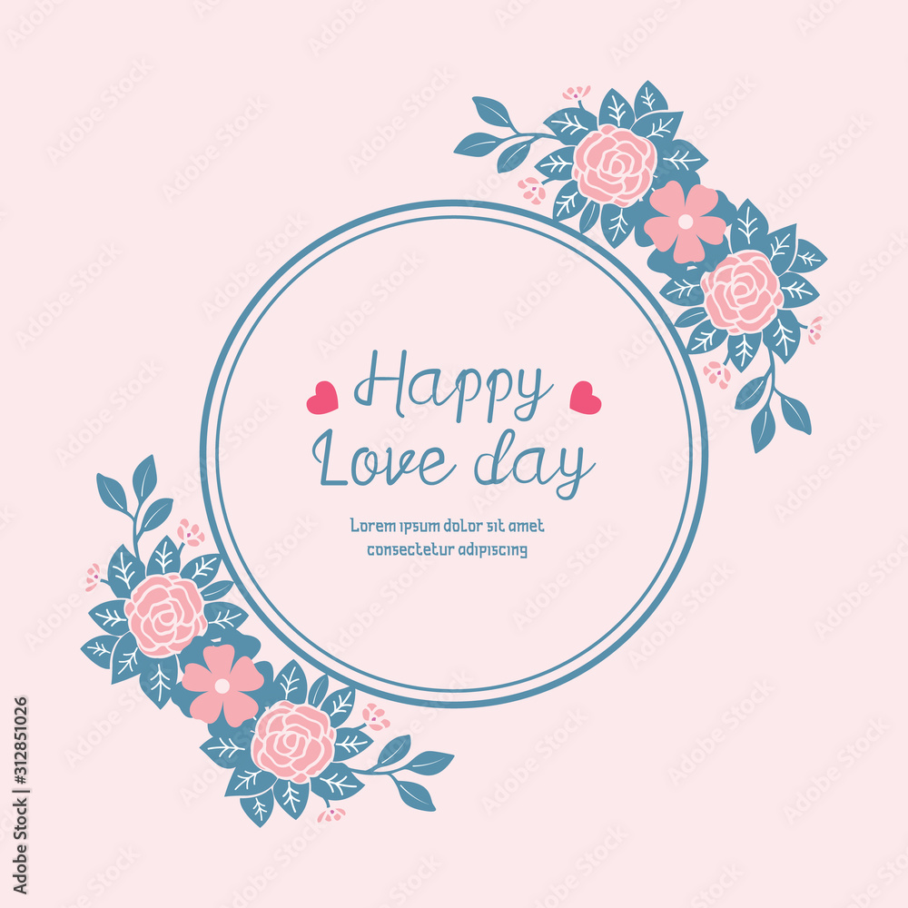 Cute Decor of leaf and floral frame, for happy love day greeting card modern design. Vector