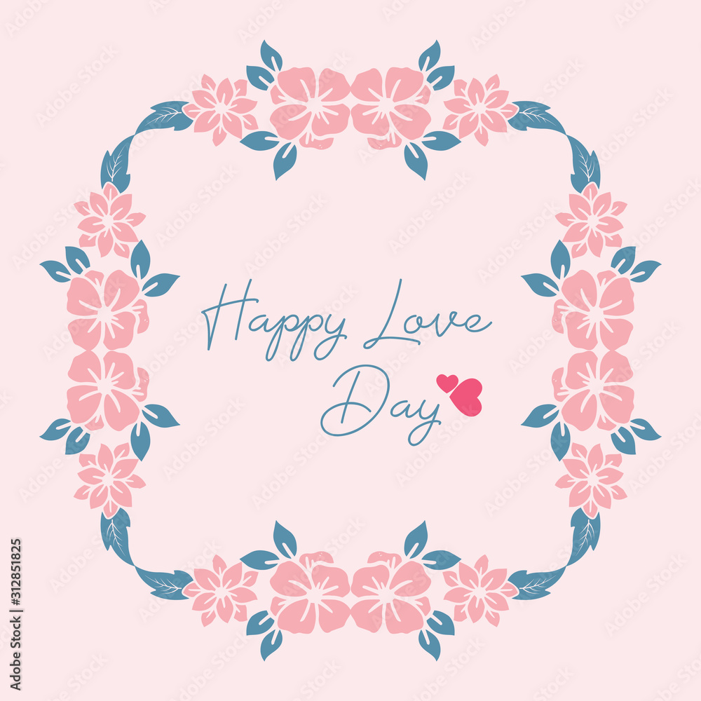 Elegant shape Pattern of leaf and floral frame, for romantic happy love day invitation card design. Vector