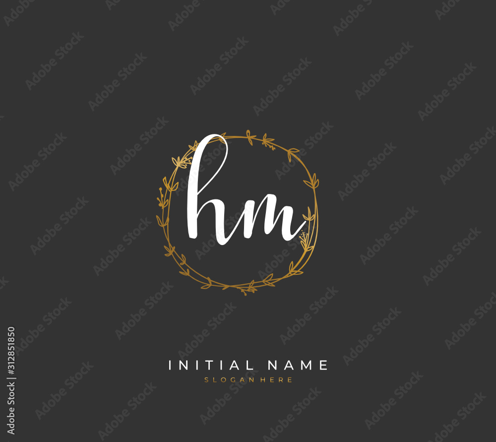 Handwritten letter H M HM for identity and logo. Vector logo template with handwriting and signature style. Handwritten letter H M HM for identity and logo. Vector logo template with handwriting and signature style.