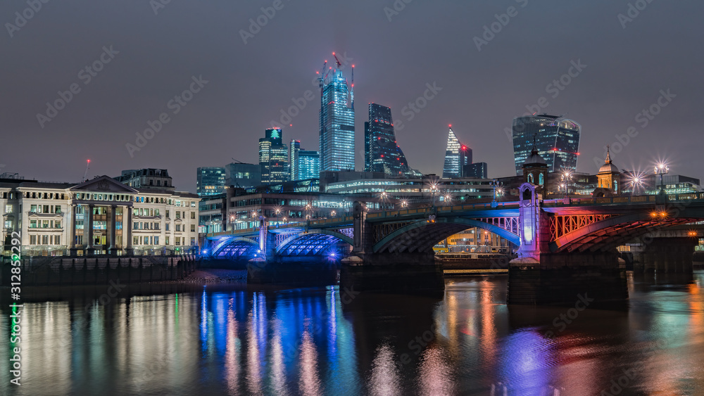 London cityscape reflection at night