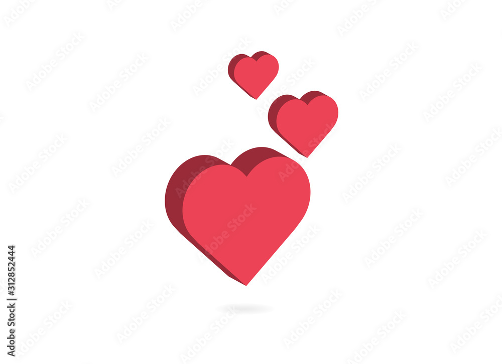 Red heart icon. Love vector on white background. 3d design concept Red heart icon. Love vector on white background. 3d design concept